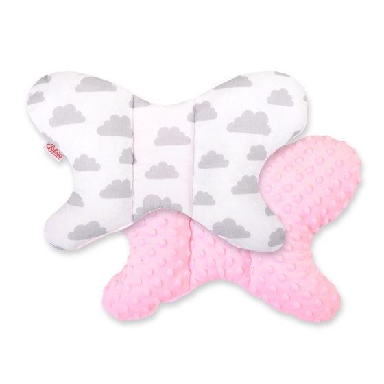 Baby Double-sided Anti Shock Pillow "BUTTERFLY" - clouds gray/pink