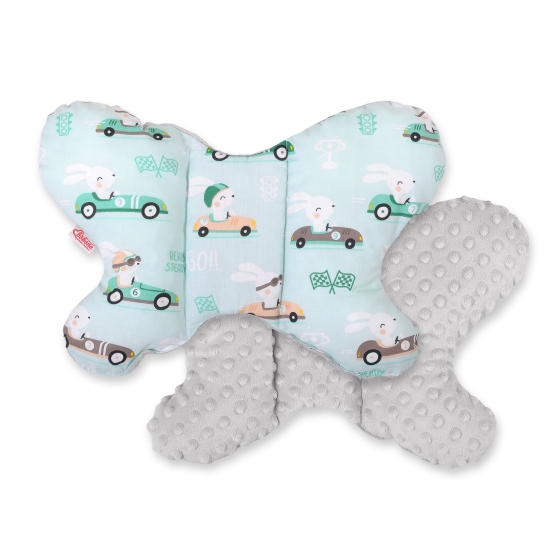 Baby Double-sided Anti Shock Pillow "BUTTERFLY" - rabbits mint/gray