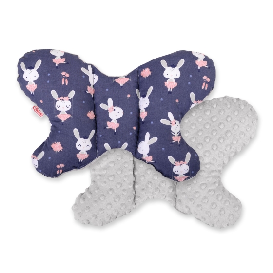 Baby Double-sided Anti Shock Pillow "BUTTERFLY" - rabbits navy blue/gray
