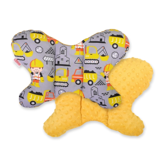 Baby Double-sided Anti Shock Pillow "BUTTERFLY" - yellow excavators/honey yellow