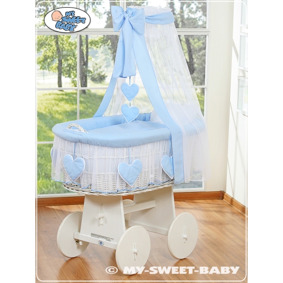 Wicker Crib on Wheels with drapes - Amelie blue