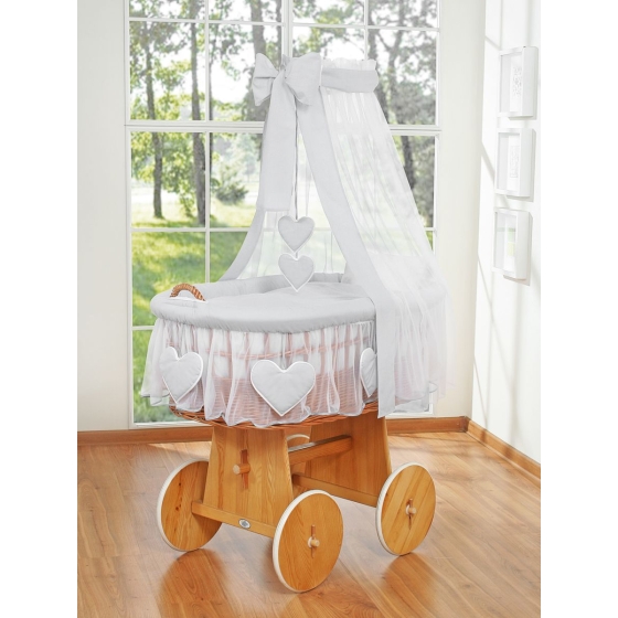 Baby Moses Basket on Wheels / Wicker drape crib- Amelie gray