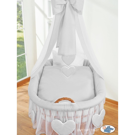 Baby Moses Basket on Wheels / Wicker drape crib- Amelie gray