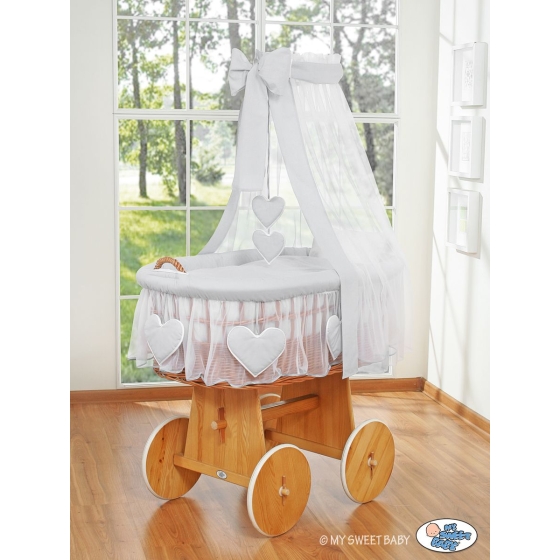 Baby Moses Basket on Wheels / Wicker drape crib- Amelie gray