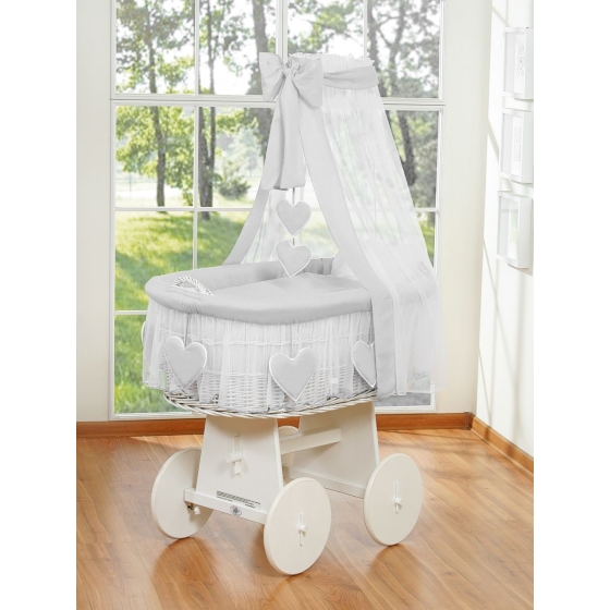 Baby Moses Basket on Wheels / Wicker crib drapes- Amelie grey
