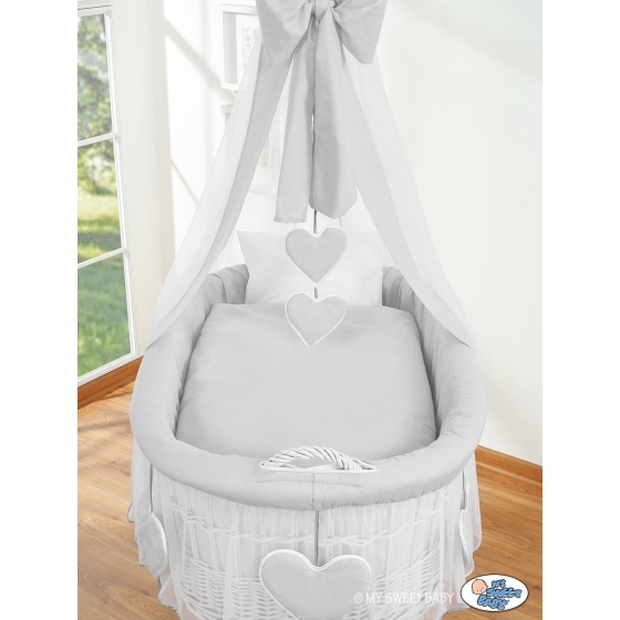 Baby Moses Basket on Wheels / Wicker crib drapes- Amelie grey