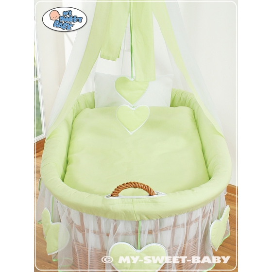 Baby Wicker Crib on Wheels with Drapes  Amelie green