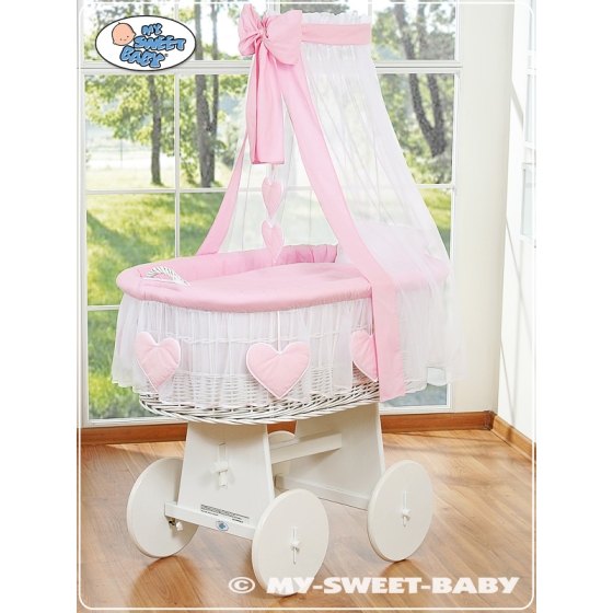 Baby Wicker Crib with Drapes - Amelie pink