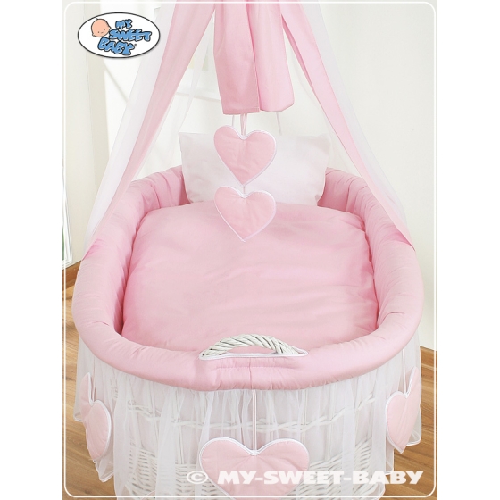 Baby Wicker Crib with Drapes - Amelie pink