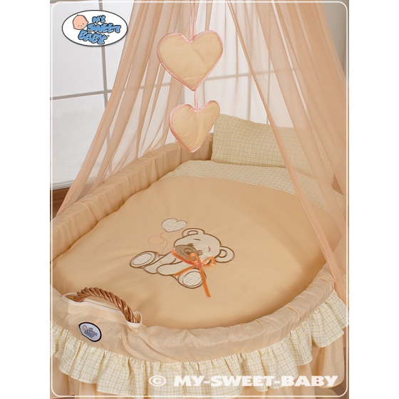 Baby Moses Basket on Wheels / Wicker drape crib- Bear with bow peach