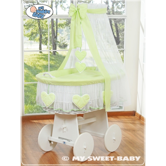 Baby Moses Basket on Wheels / Wicker drape crib- Bell Amy green