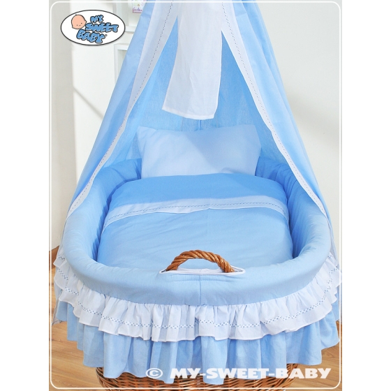 Baby Moses Basket on Wheels / Wicker drape crib- Bellamy Blue