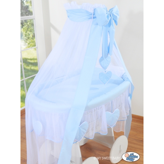 Baby Moses Basket on Wheels / Wicker drape crib Deluxe- Amelie blue