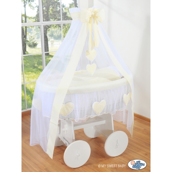 Baby Moses Basket on Wheels / Wicker drape crib Deluxe- Amelie cream