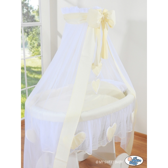 Baby Moses Basket on Wheels / Wicker drape crib Deluxe- Amelie cream