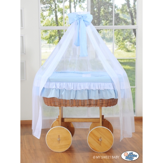 Baby Moses Basket on Wheels / Wicker drape crib Deluxe- Bellamy blue