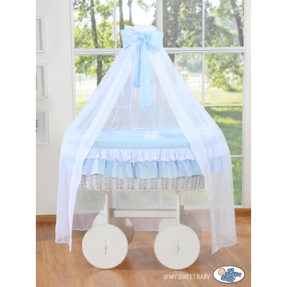 Baby Moses Basket on Wheels / Wicker drape crib Deluxe- Bellamy blue