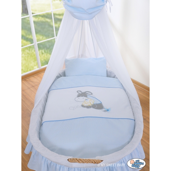 Baby Moses Basket on Wheels / Wicker drape crib- Donkey Luca blue