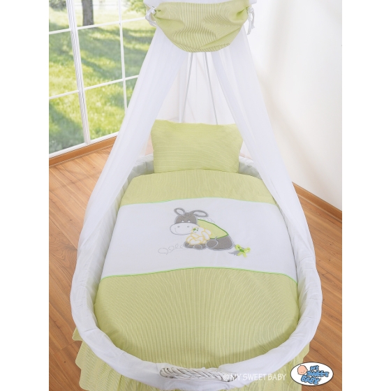 Baby Moses Basket on Wheels / Wicker drape crib- Donkey Luca green