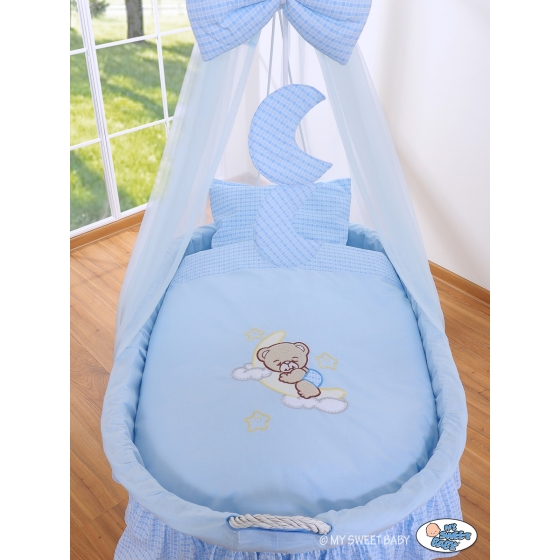 Baby Moses Basket on Wheels / Wicker drape crib- Good night blue