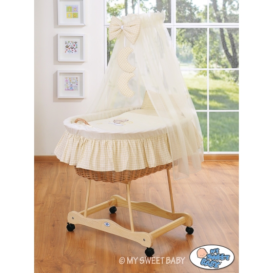 Baby Moses Basket on Wheels / Wicker drape crib- Good night cream