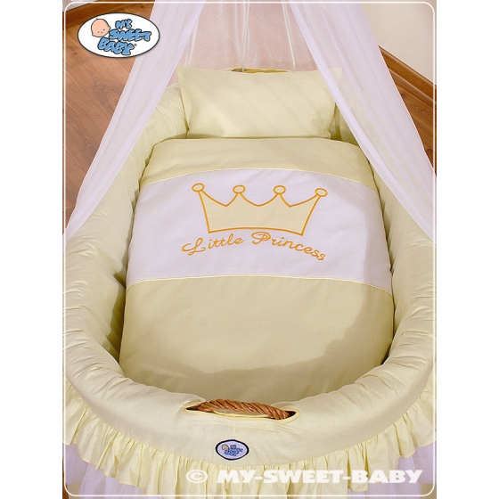 Baby Moses Basket on Wheels / Wicker drape crib- Little Prince/Princess cream