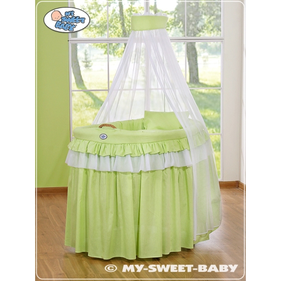 Baby Moses Basket on Wheels / Wicker drape crib- Little Prince/Princess green