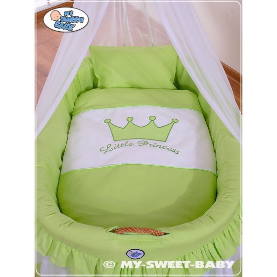 Baby Moses Basket on Wheels / Wicker drape crib- Little Prince/Princess green