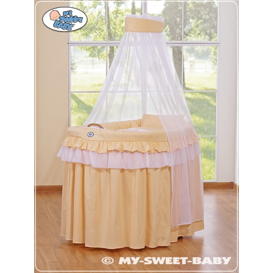 Baby Moses Basket on Wheels / Wicker drape crib- Little Prince/Princess peach