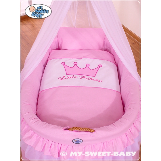 Baby Moses Basket on Wheels / Wicker drape crib- Little Prince/Princess pink