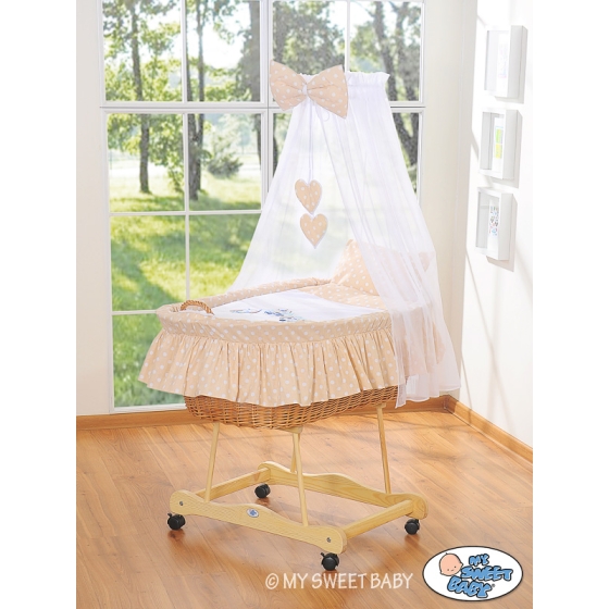 Baby Moses Basket on Wheels / Wicker drape crib- Owls beige