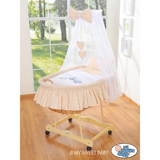 Baby Moses Basket on Wheels / Wicker drape crib- Owls beige