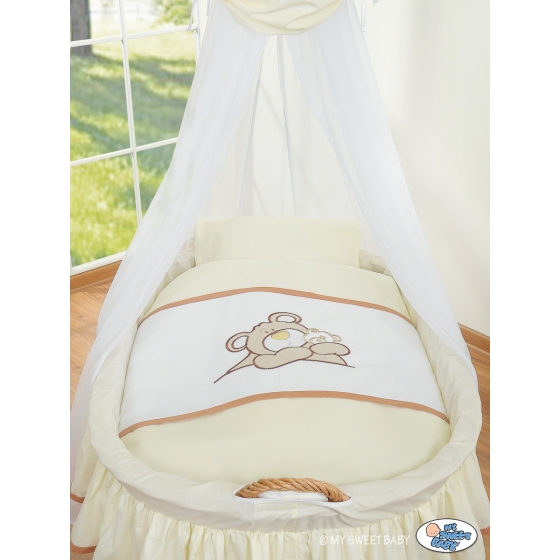 Baby Moses Basket on Wheels / Wicker drape crib- Teddy Bear Barnaba cream