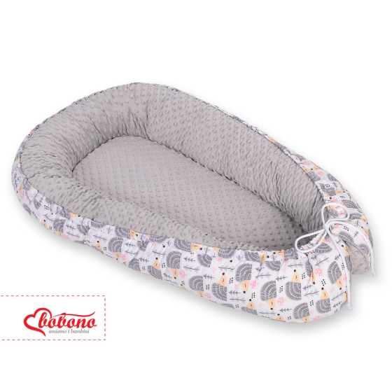 Baby nest minky - hedgehogs Gray