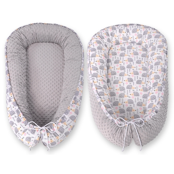 Baby nest minky - hedgehogs Gray