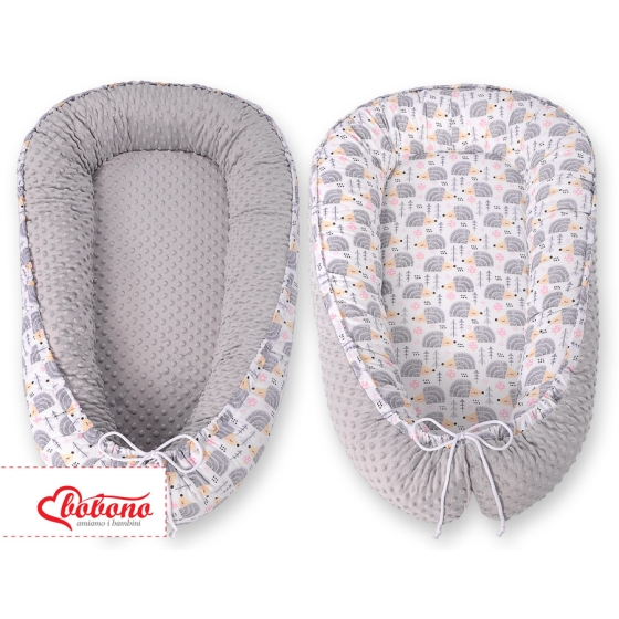 Baby nest minky - hedgehogs Gray