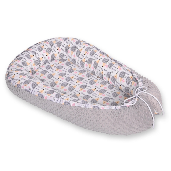 Baby nest minky - hedgehogs Gray