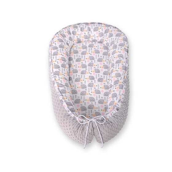 Baby nest minky - hedgehogs Gray