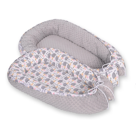 Baby nest minky - hedgehogs Gray