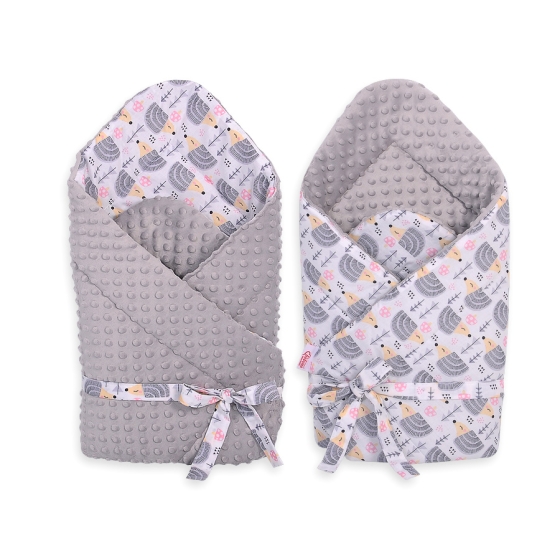 Baby nest minky with bow - hedgehogs Gray