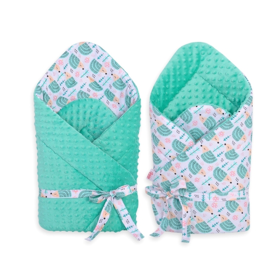 Baby nest minky with bow - hedgehogs mint