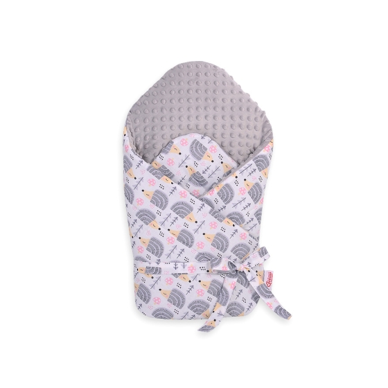 Baby nest minky with stiffening with bow - hedgehogs Gray