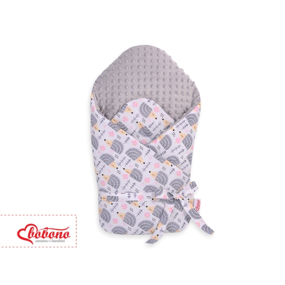 Baby nest minky with stiffening with bow - hedgehogs Gray