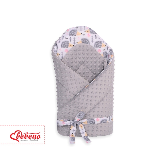 Baby nest minky with stiffening with bow - hedgehogs Gray