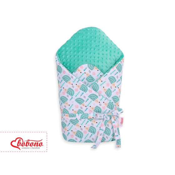 Baby nest minky with stiffening with bow - hedgehogs mint