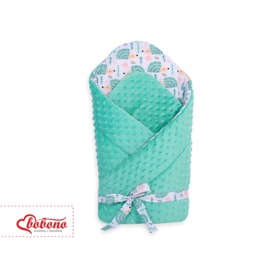 Baby nest minky with stiffening with bow - hedgehogs mint