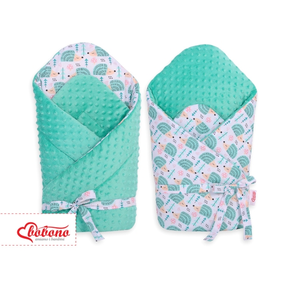 Baby nest minky with stiffening with bow - hedgehogs mint