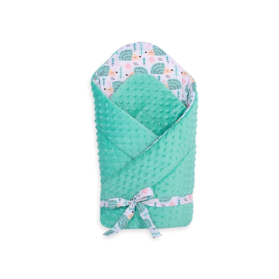 Baby nest minky with stiffening with bow - hedgehogs mint