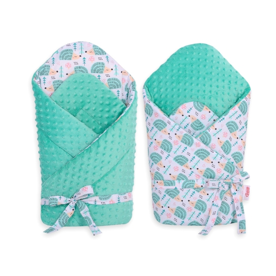 Baby nest minky with stiffening with bow - hedgehogs mint