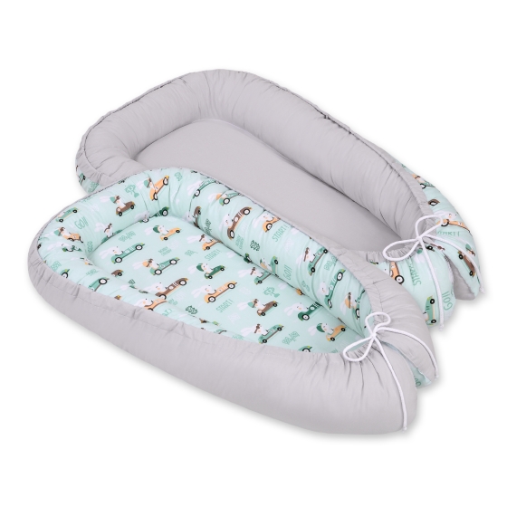 Baby nest- mint rabbits/gray